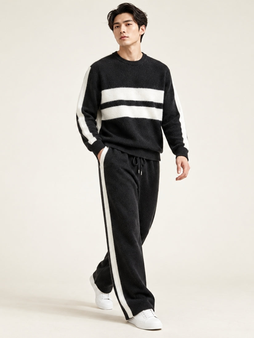 Darien — Black Side-Stripe Cashmere Set | The Cashmere Studio