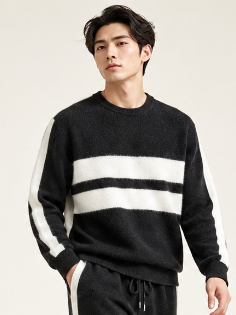 Darien — Black Side-Stripe Cashmere Sweater | The Cashmere Studio