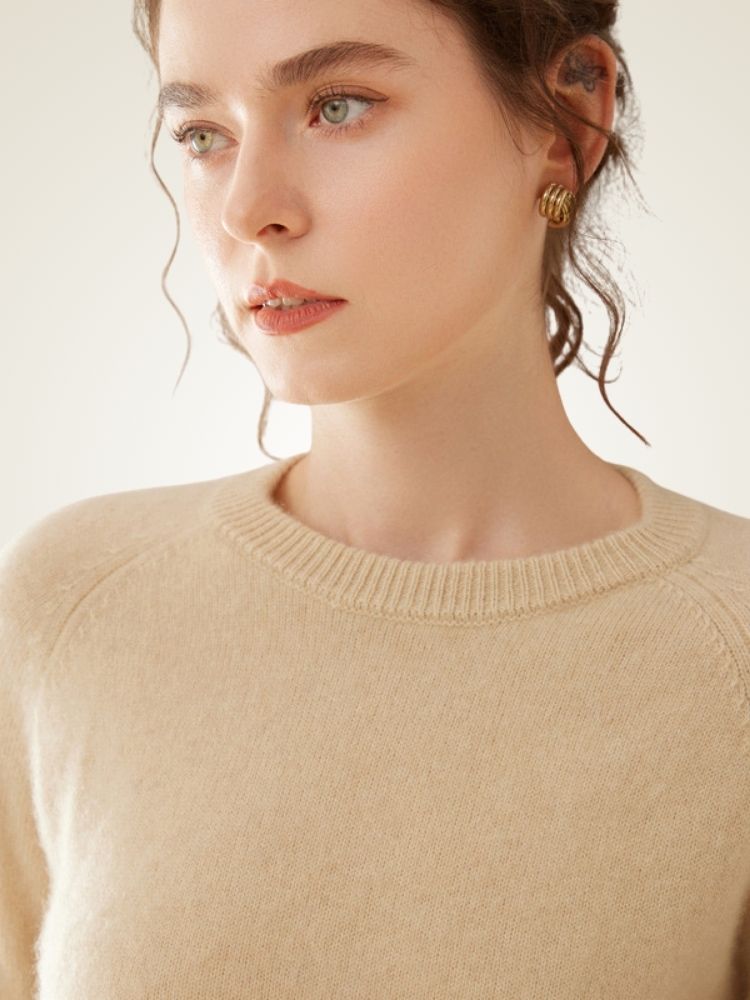 Yeloria - Dark Beige Raglan Sleeves Cashmere Sweater | The Cashmere Studio