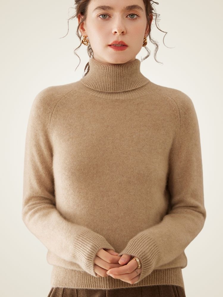Lysandra - Dark Beige Classic Cashmere Turtleneck | The Cashmere Studio