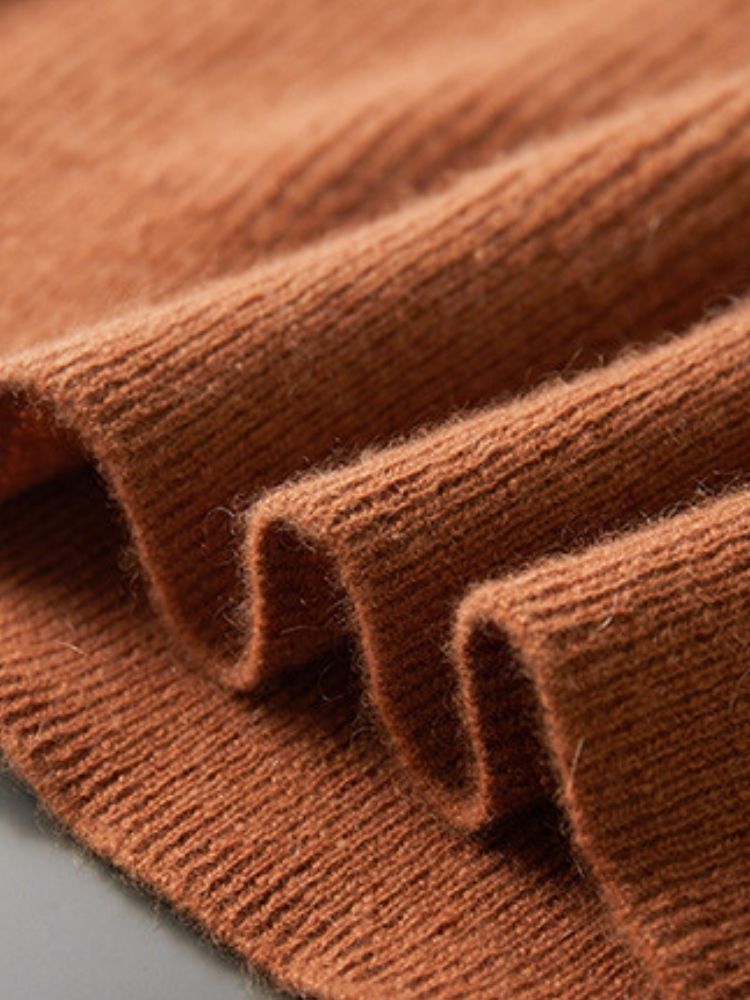 Kade - Dark Camel V-Neck Shawl Collar Cashmere Sweater | The Cashmere Studio