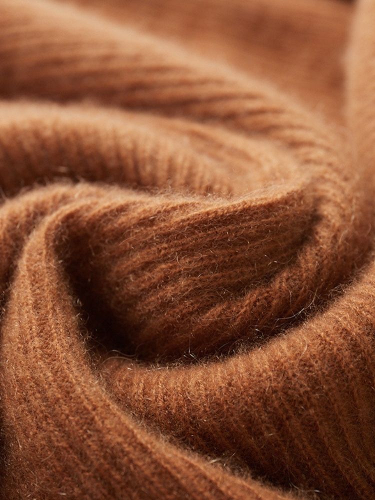 Kade - Dark Camel V-Neck Shawl Collar Cashmere Sweater | The Cashmere Studio
