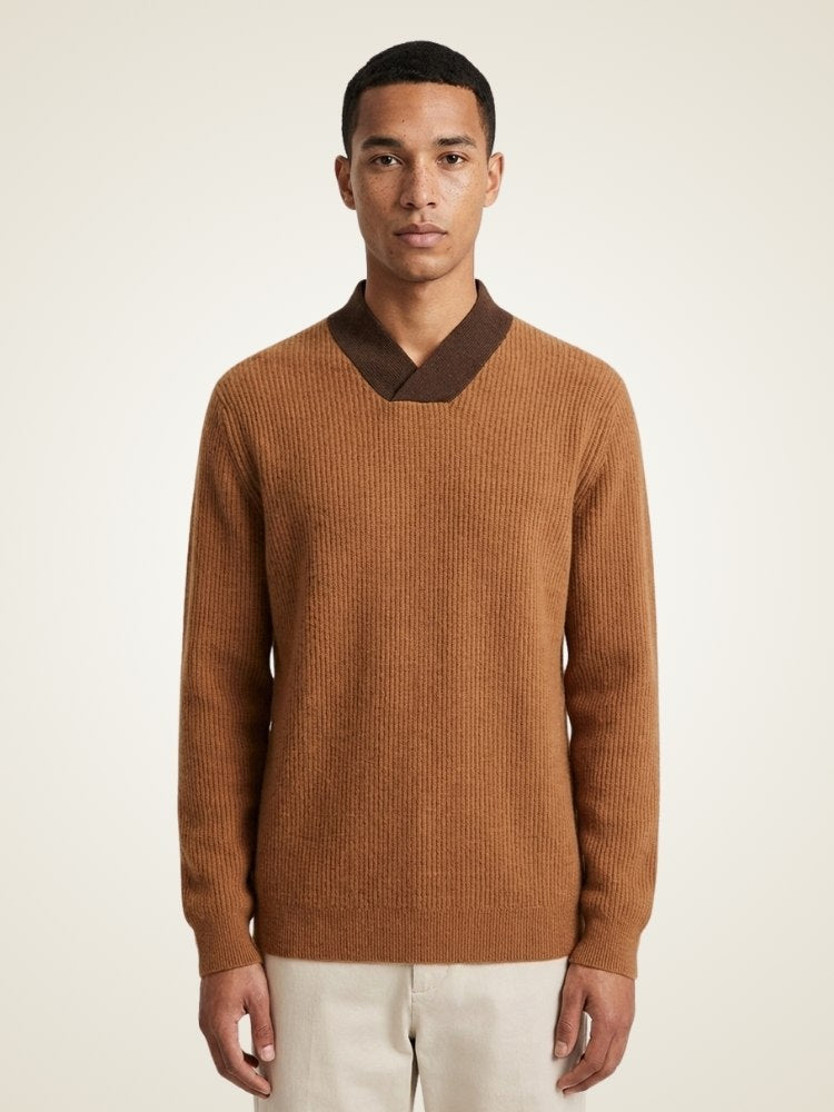 Kade - V-Neck Shawl Collar Cashmere Sweater | The Cashmere Studio