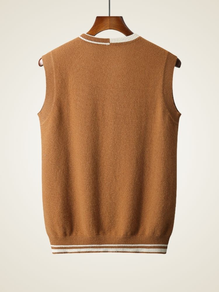 Nash - Dark Camel Classic Cashmere Vest | The Cashmere Studio