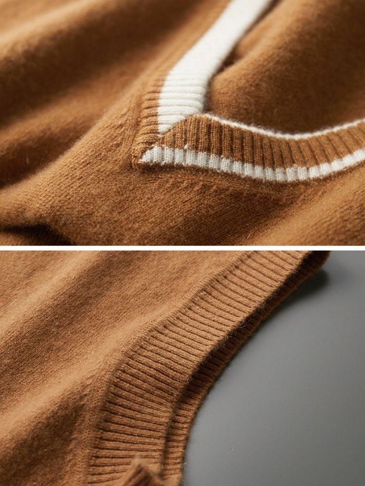 Nash - Dark Camel Classic Cashmere Vest | The Cashmere Studio