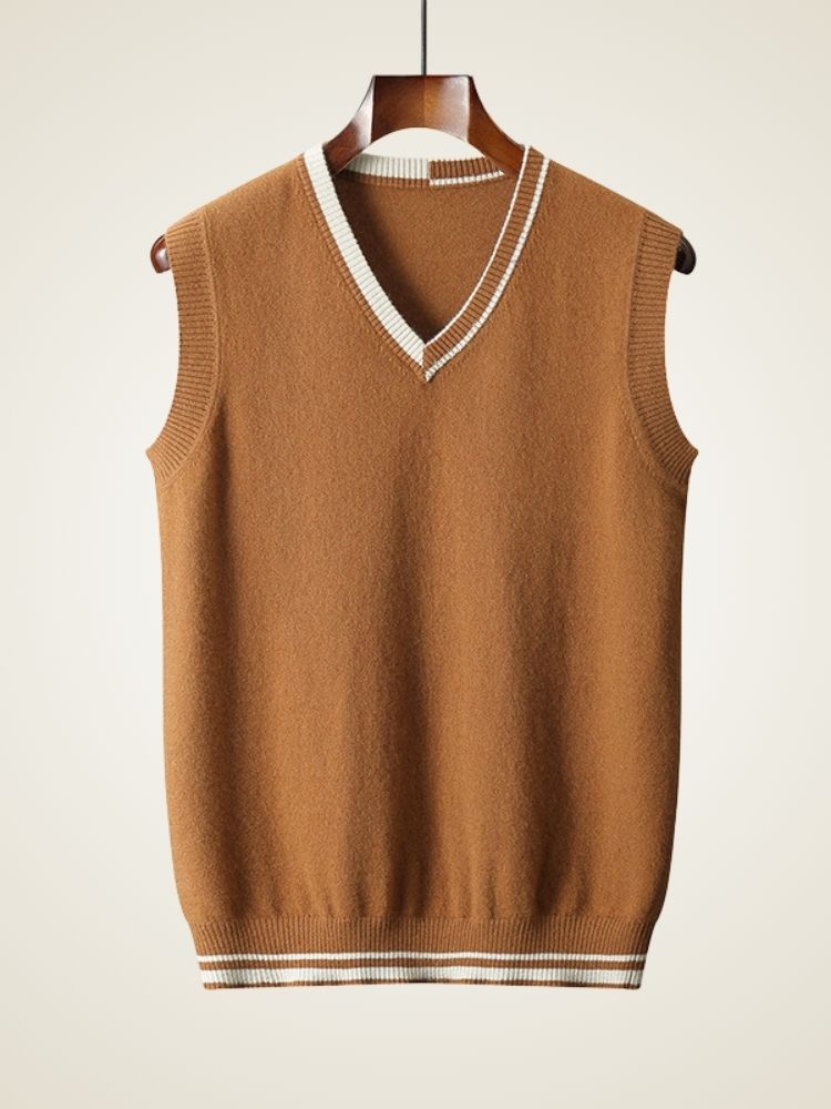Nash - Dark Camel Classic Cashmere Vest | The Cashmere Studio