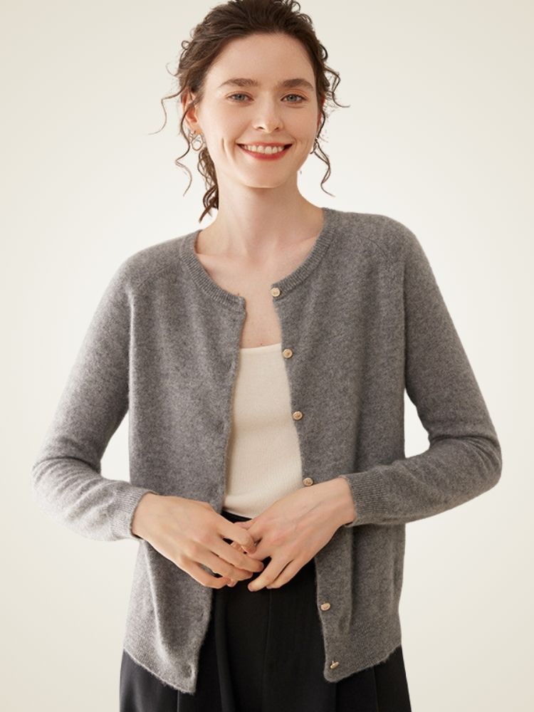Dana - Dark Gray Classic Pure Cashmere Cardigan | The Cashmere Studio