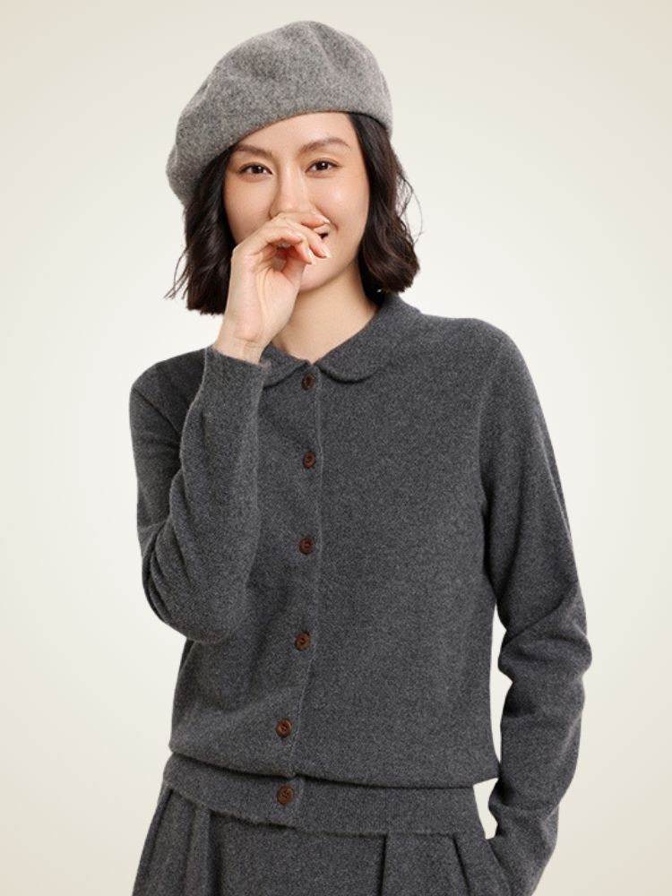 Edra - Dark Gray Buttoned Cashmere Cardigan | The Cashmere Studio