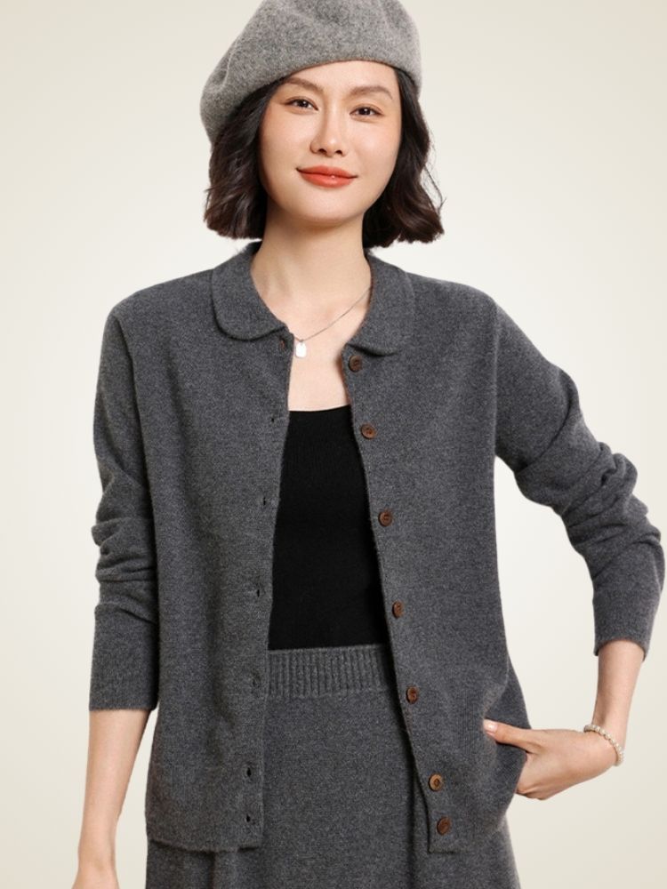 Edra - Dark Gray Buttoned Cashmere Cardigan | The Cashmere Studio