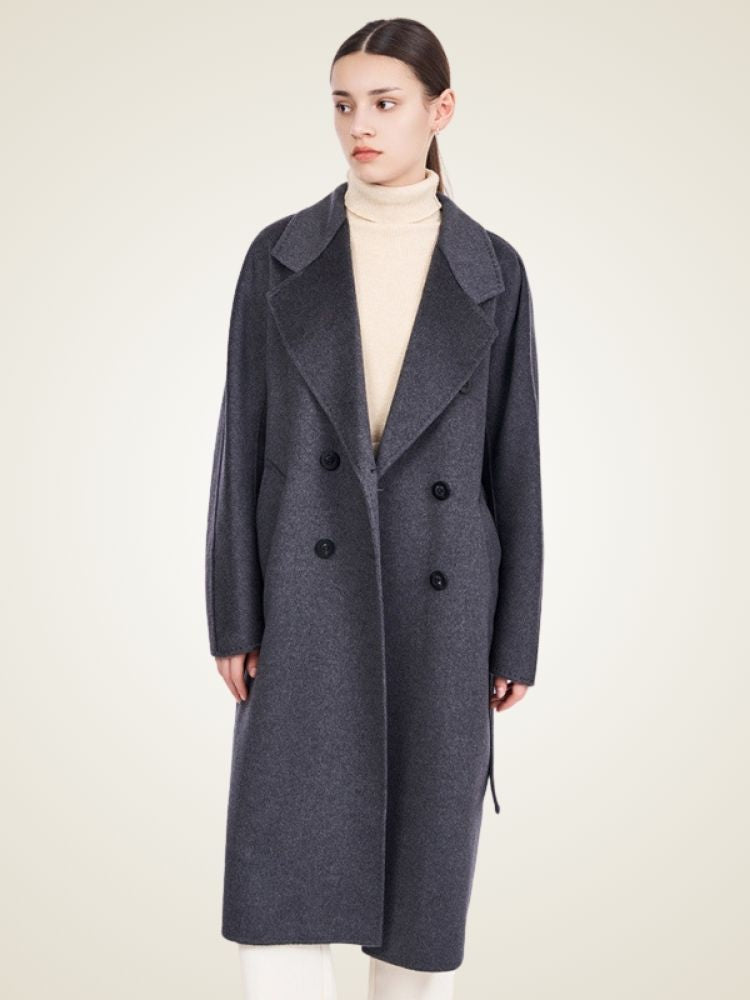 Ayana - Dark Gray Double-Breasted Cashmere Coat | The Cashmere Studio