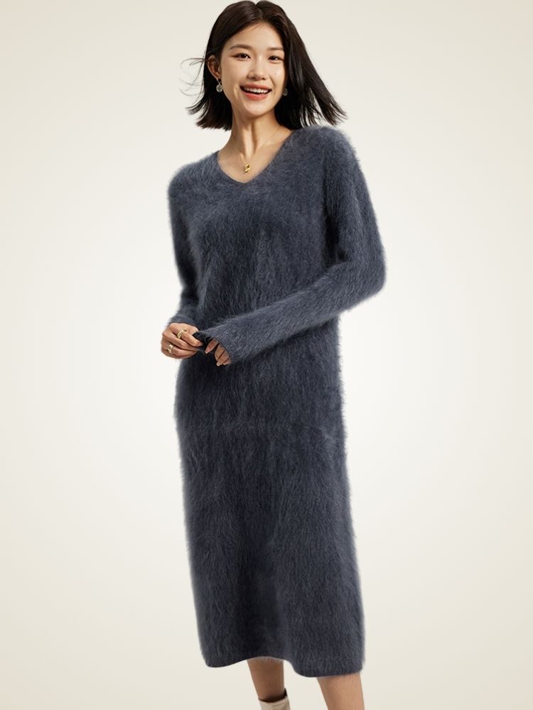 Melodie - Dark Gray Brushed Cashmere Dress | The Cashmere Studio