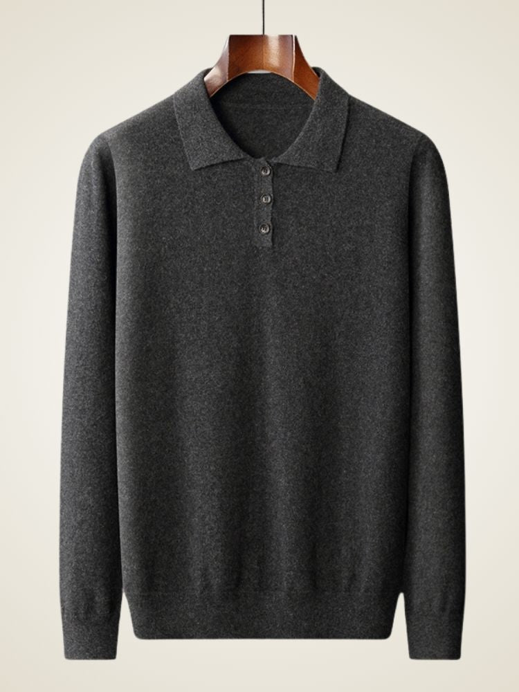 Finn - Dark Gray Polo Cashmere Sweater | The Cashmere Studio