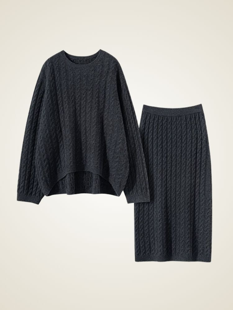 Natalina - Dark Gray Cable-Knit Cashmere Set | The Cashmere Studio