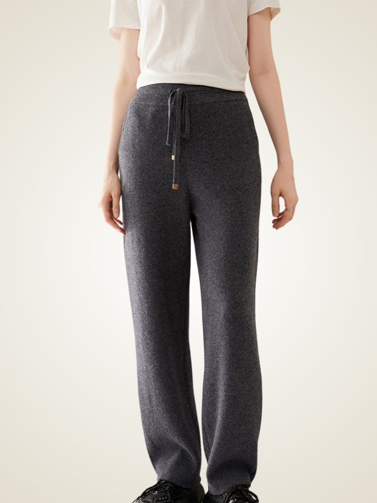 Brienna - Dark Gray High Waist Cashmere Pants | The Cashmere Studio