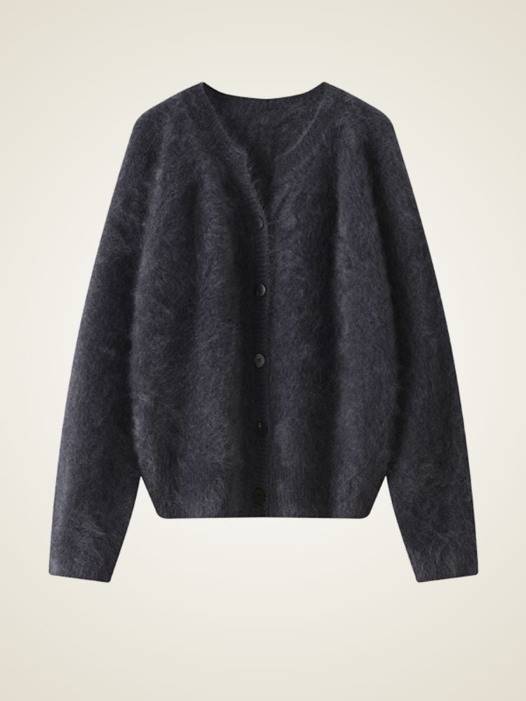 Galilee - Dark Gray Classic Brushed Cashmere Cardigan | The Cashmere Studio