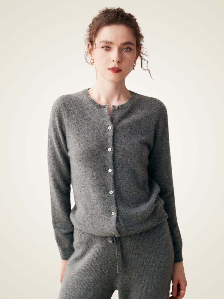 Lyn - Dark Gray Pure Cashmere Cardigan | The Cashmere Studio