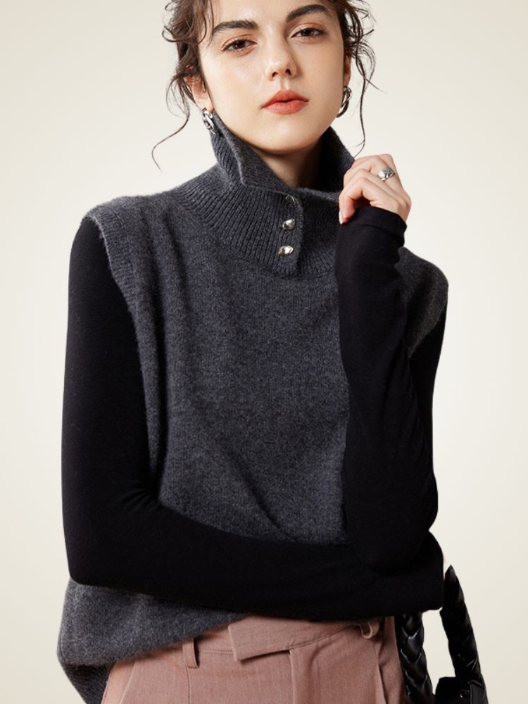 Isela - Dark Gray Cashmere Collared Vest | The Cashmere Studio