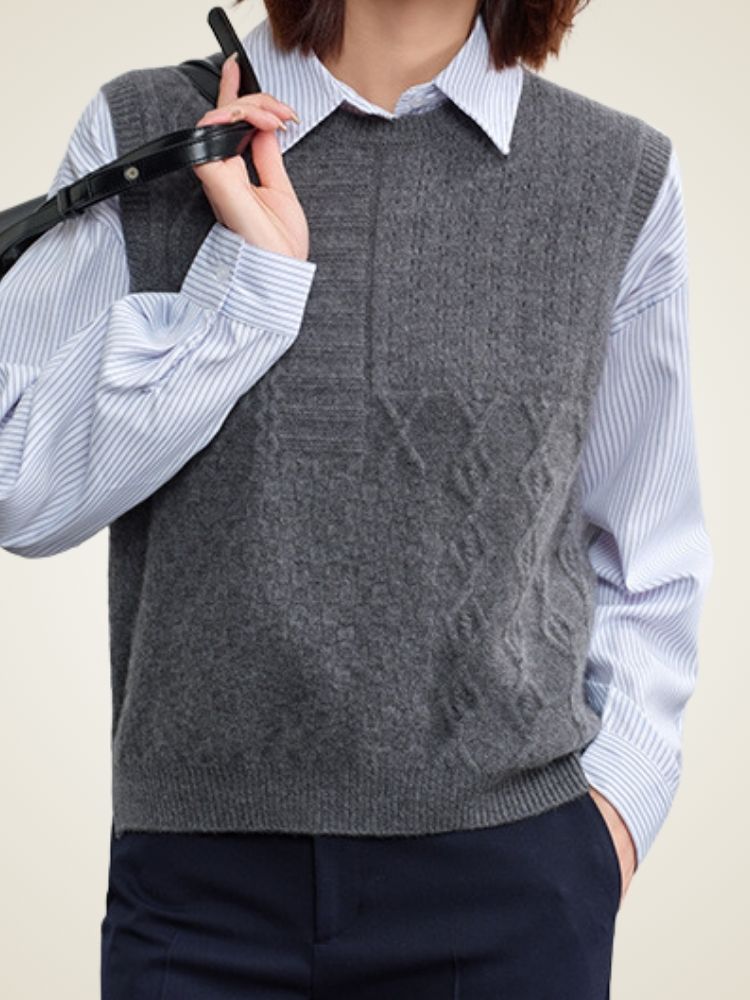 Alessia - Dark Gray Round Neck Sweater Vest | The Cashmere Studio