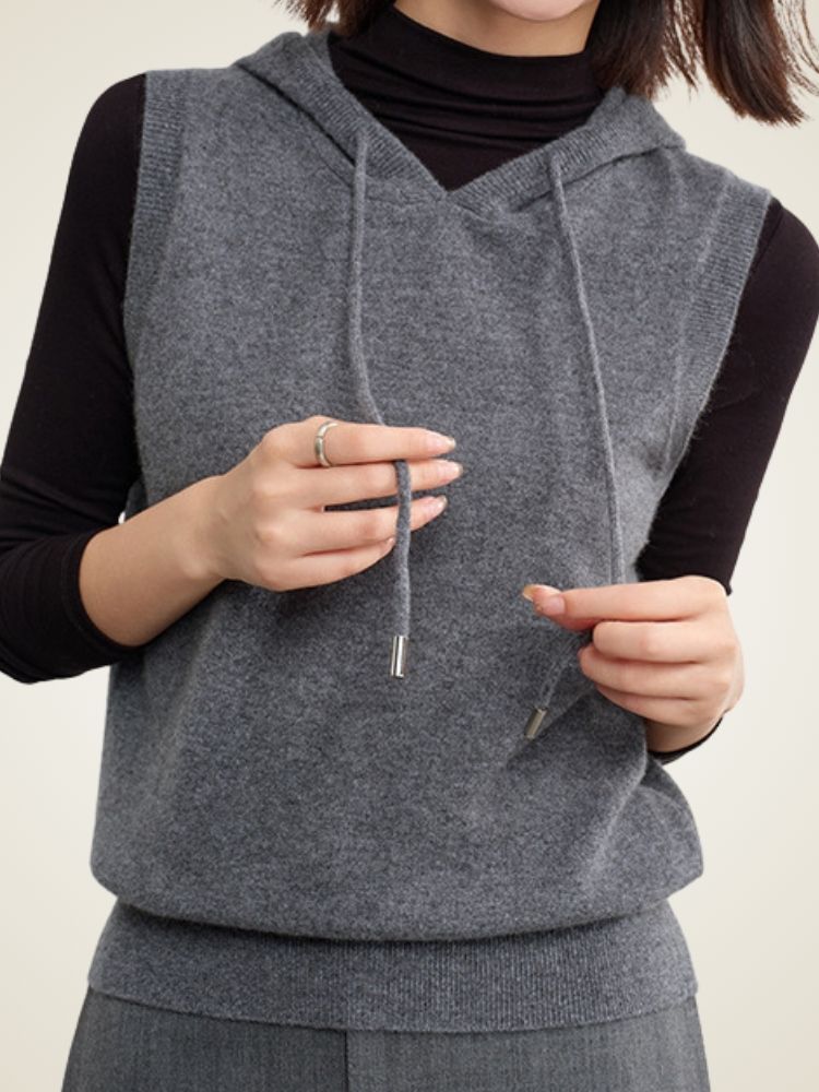 Bellamy - Dark Gray Hooded Cashmere Vest | The Cashmere Studio