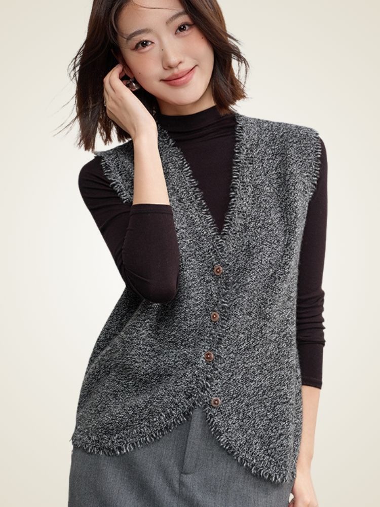 Ailani - Dark Gray Tailored Cashmere Vest | The Cashmere Studio