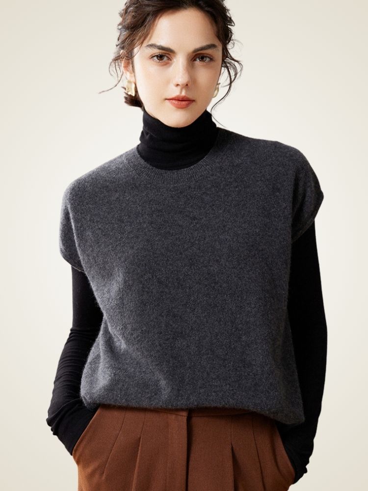 Jayda - Dark Gray Classic Cashmere Vest-Top | The Cashmere Studio