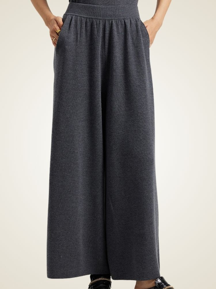 Zaylie - Dark Gray Wide Leg Cashmere Pants | The Cashmere Studio