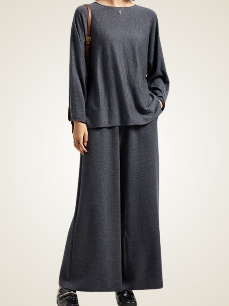 Zaylie - Dark Gray Wide Leg Cashmere Pants | The Cashmere Studio