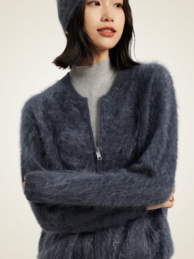 Nalina - Dark Gray Zip-Up Crew Neck Sweater | The Cashmere Studio