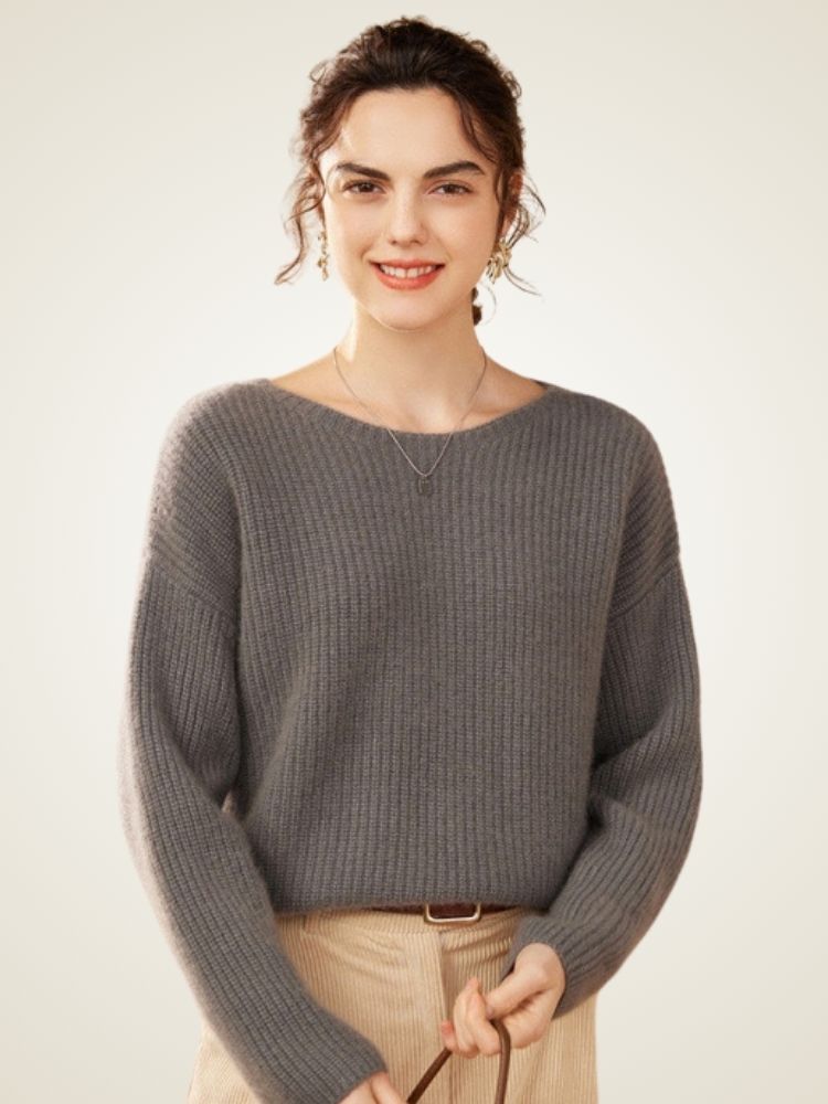 Elowith - Dark Gray Ribbed Cashmere Sweater | The Cashmere Studio