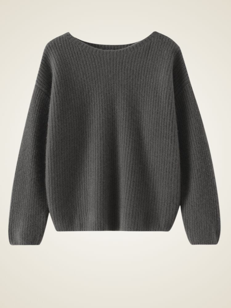Elowith - Dark Gray Ribbed Cashmere Sweater | The Cashmere Studio