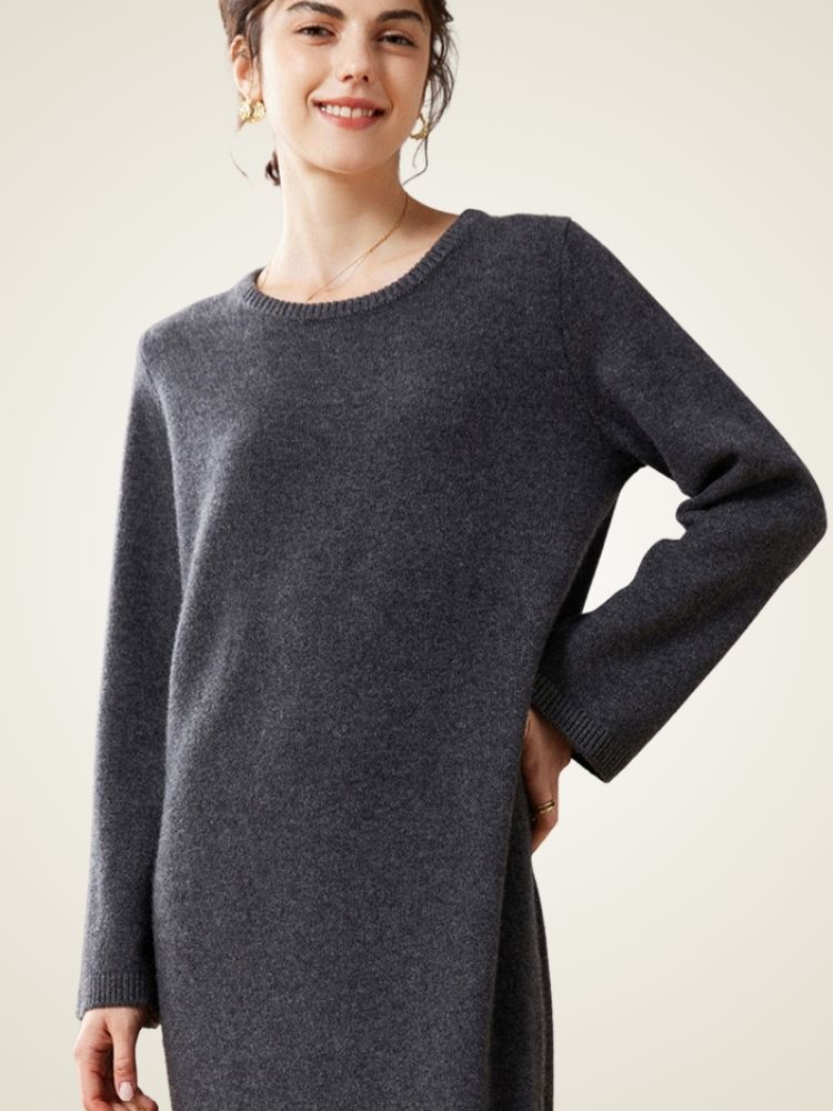 Neoma - Dark Gray Classic Cashmere Dress | The Cashmere Studio