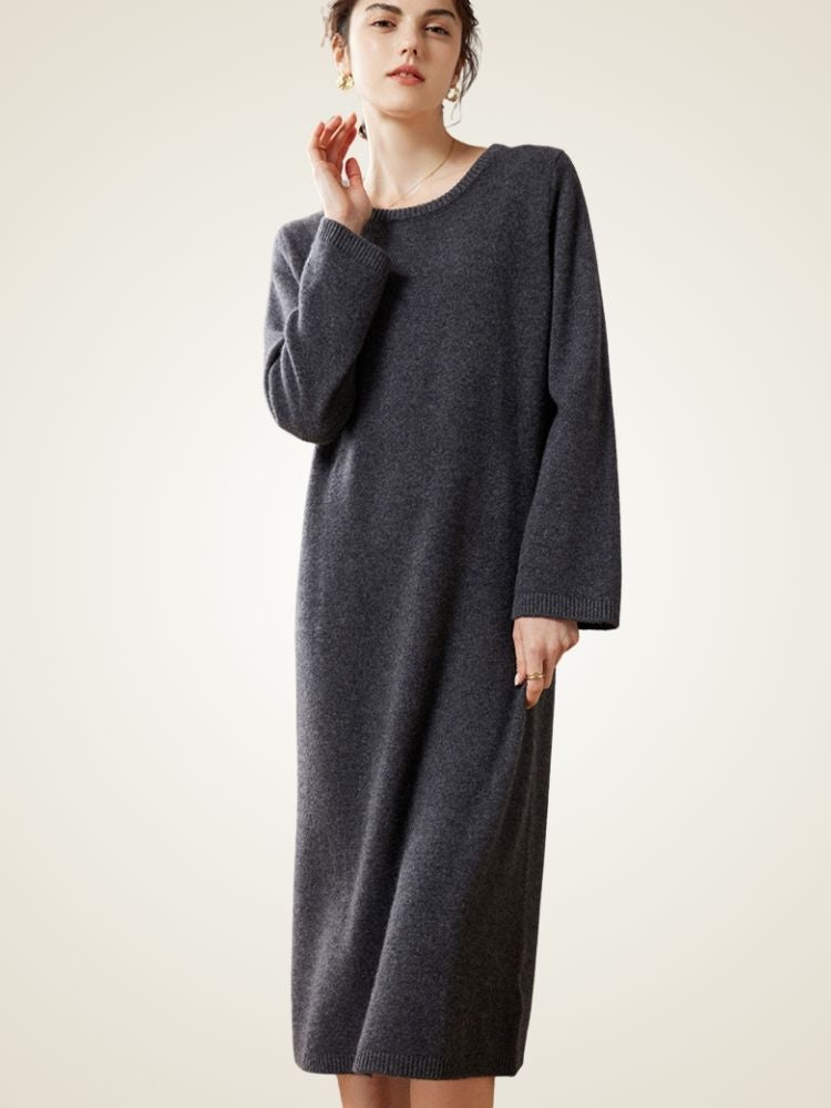 Neoma - Dark Gray Classic Cashmere Dress | The Cashmere Studio