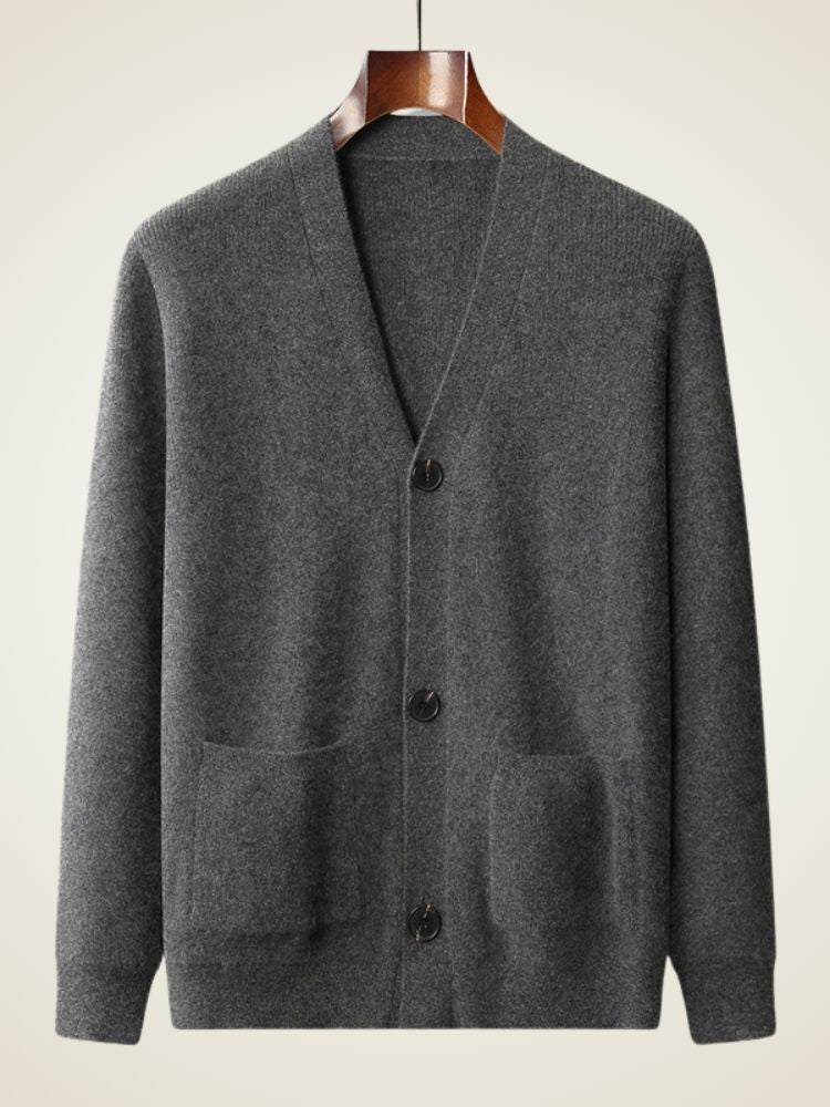 Rafe - Dark Gray Ribbed Cashmere Cardigan | The Cashmere Studio