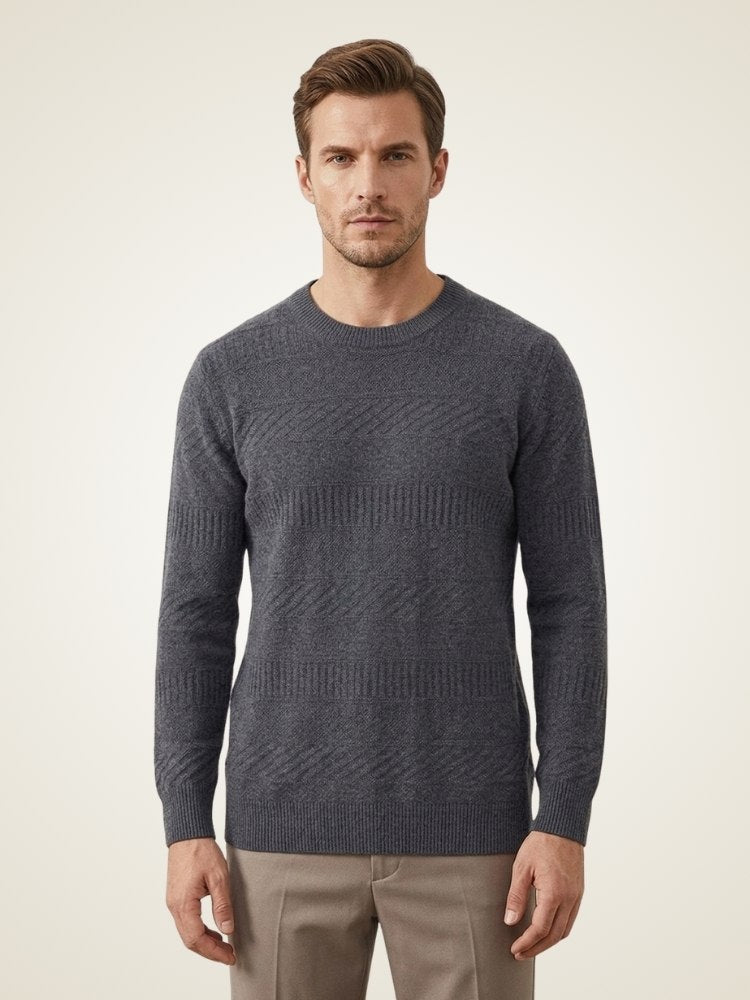 Grayson - Dark Gray Artisanal Knit Cashmere Crewneck | The Cashmere Studio