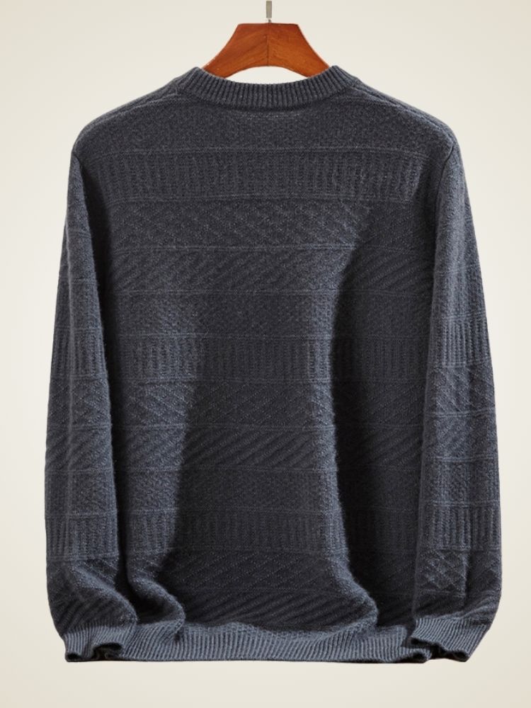 Grayson - Dark Gray Artisanal Knit Cashmere Crewneck | The Cashmere Studio