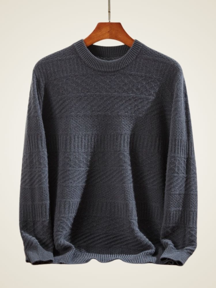Grayson - Dark Gray Artisanal Knit Cashmere Crewneck | The Cashmere Studio