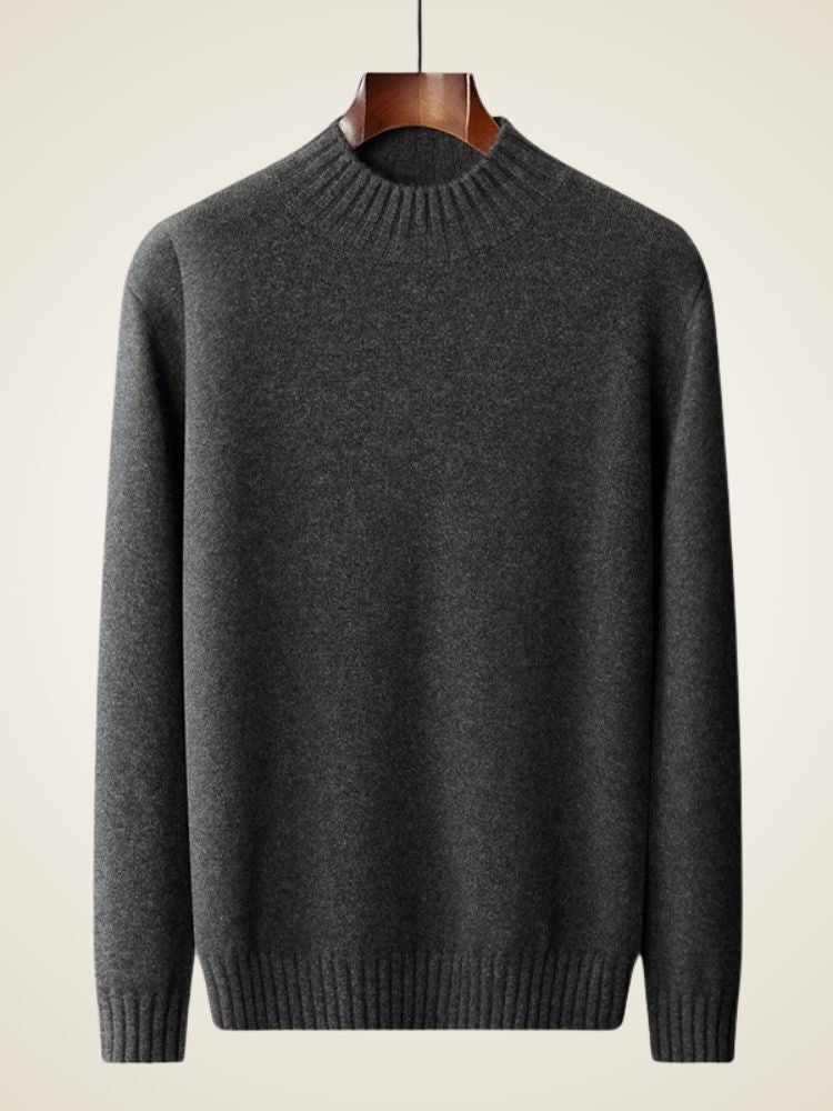 Lennox - Dark Gray High Collar Cashmere Sweater | The Cashmere Studio