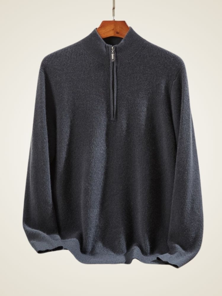 Caspian - Dark Gray Half Zip Cashmere Sweater | The Cashmere Studio