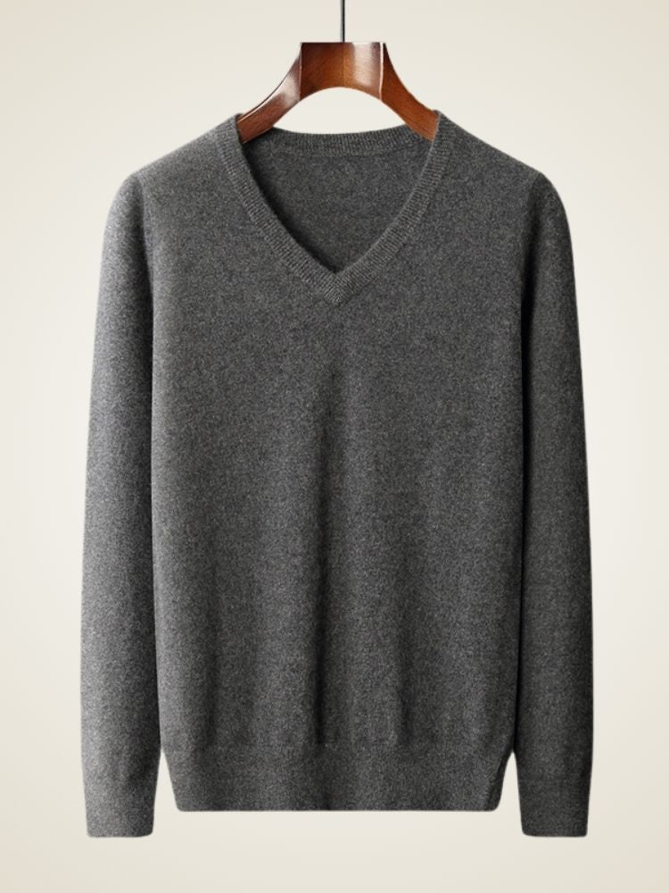 Dean - Dark Gray V-Neck Cashmere Sweater | The Cashmere Studio