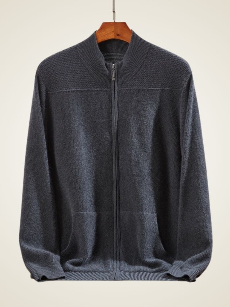 Quill - Dark Gray Cashmere Zipped Cardigan | The Cashmere Studio