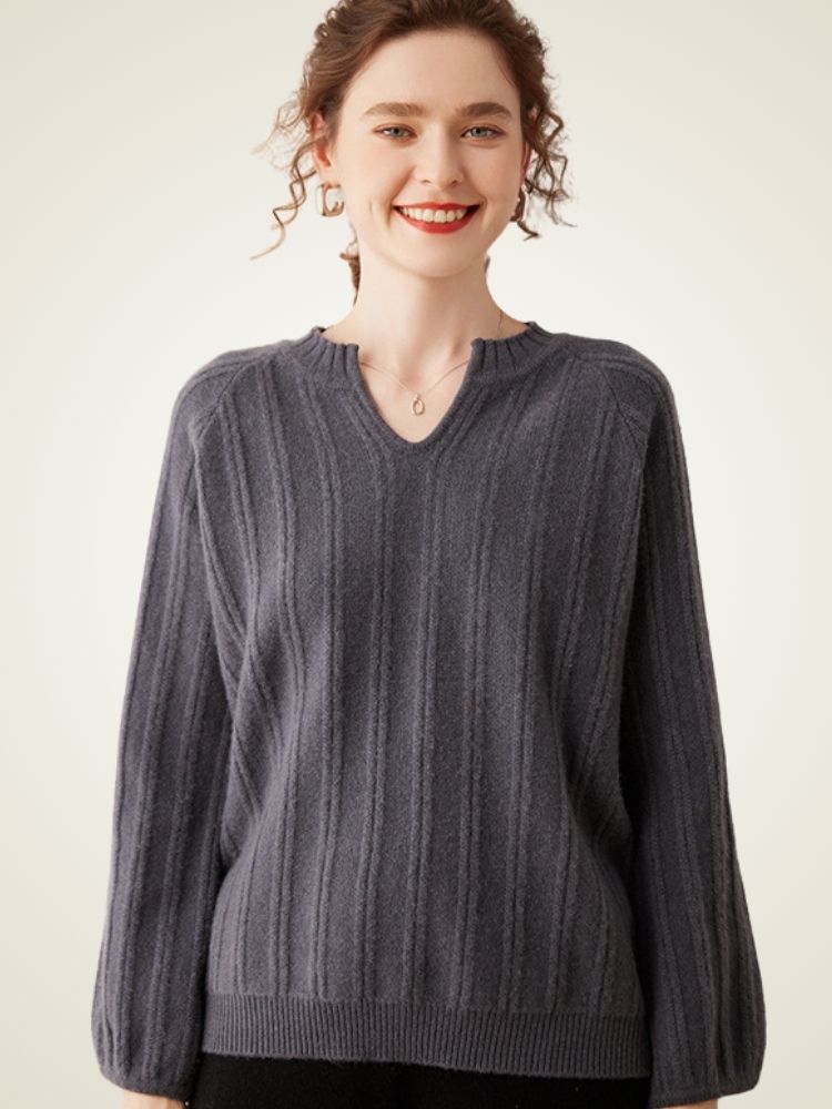 Arelia - Dark Gray Ribbed Cashmere Sweater | The Cashmere Studio