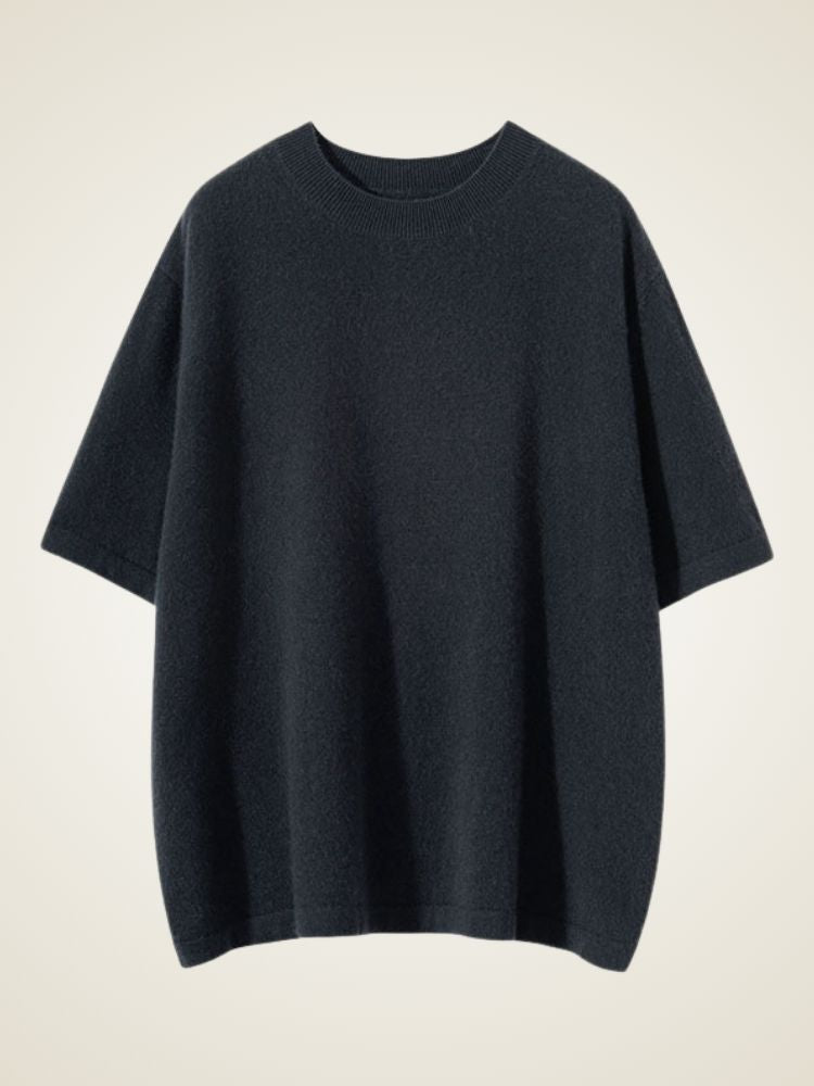 Jisel - Dark Gray Short-Sleeve Cashmere Top | The Cashmere Studio