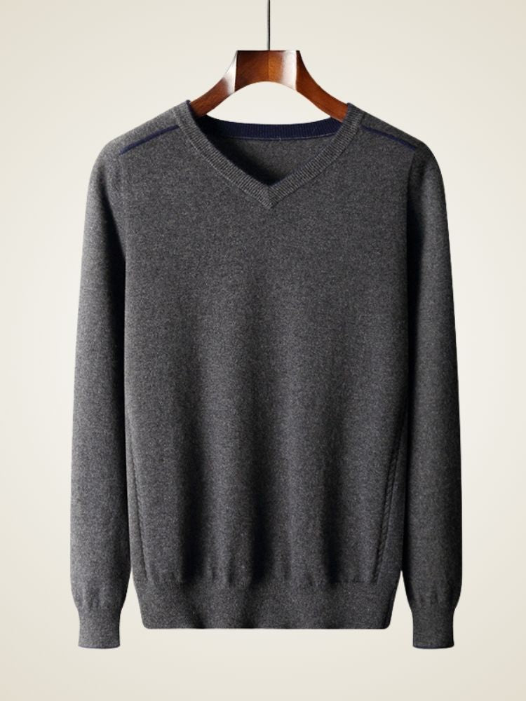 Novan - Dark Gray V-Neck Cashmere Sweater | The Cashmere Studio