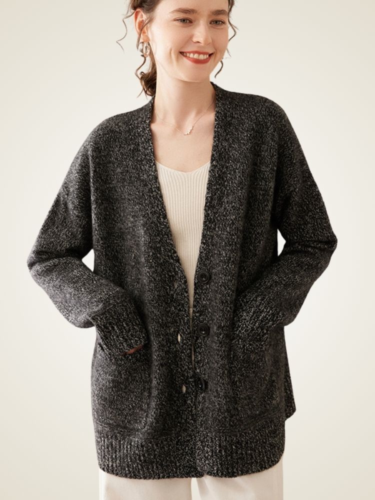 Miris - Dark Gray Textured Knit Cashmere Cardigan | The Cashmere Studio
