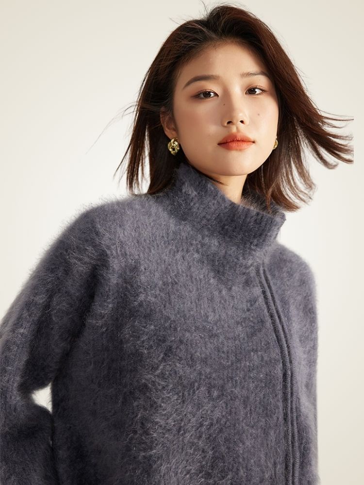 Donna - Dark Gray Orange Zip-Up Cashmere Sweater | The Cashmere Studio