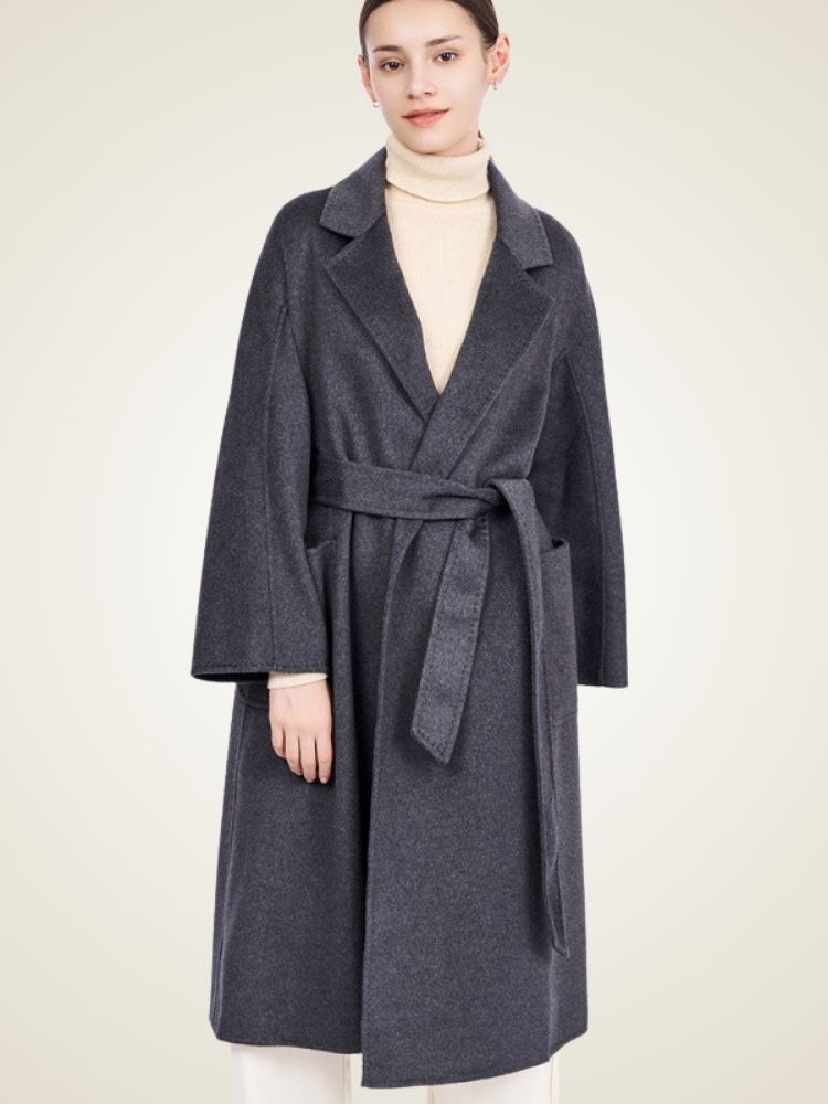 Sofia - Dark Gray Long Cashmere Coat | The Cashmere Studio