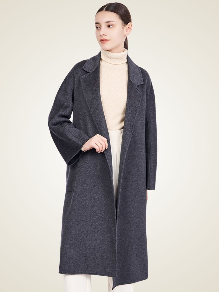 Sofia - Dark Gray Long Cashmere Coat | The Cashmere Studio