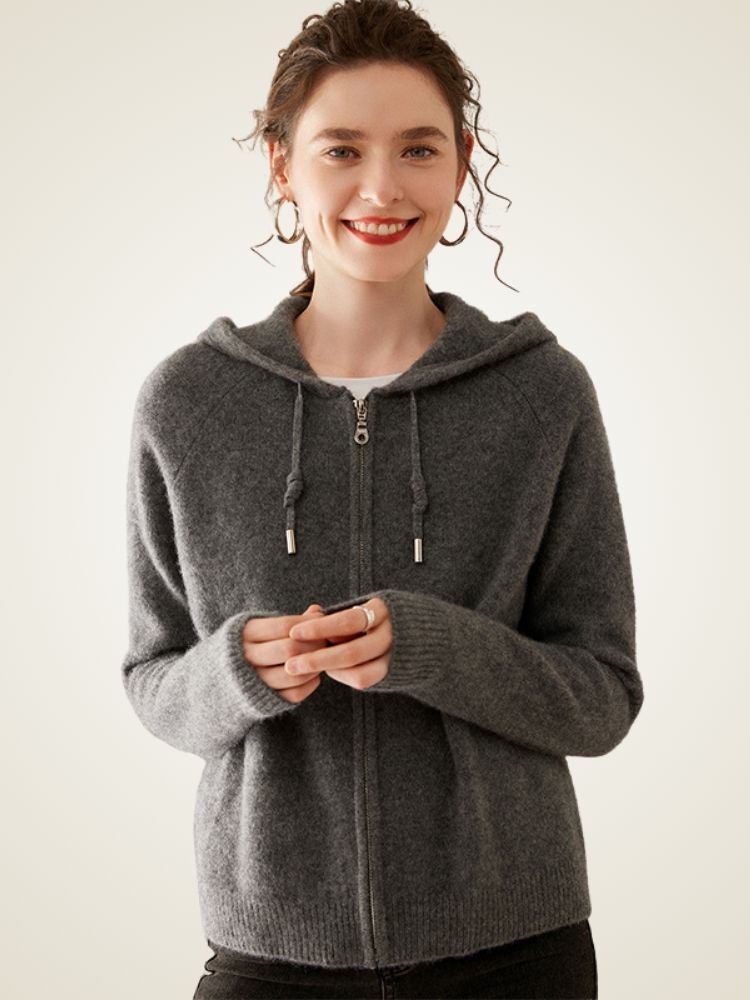 Hesper - Dark Gray Soft Cashmere Zip-Up Hoodie | The Cashmere Studio