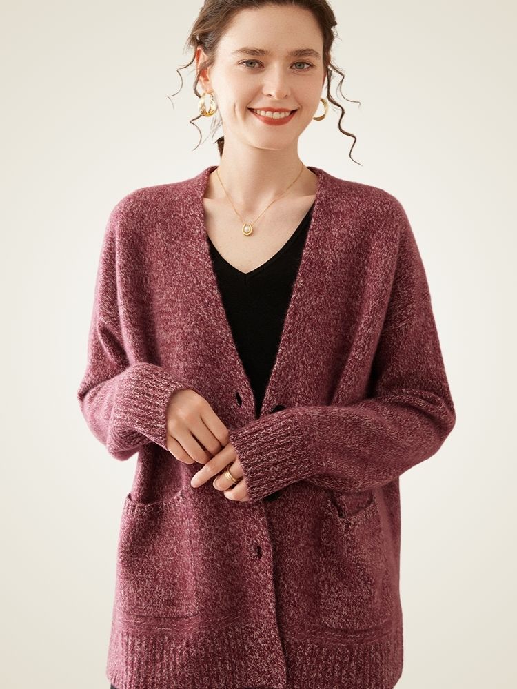 Miris - Dark Pink Textured Knit Cashmere Cardigan | The Cashmere Studio
