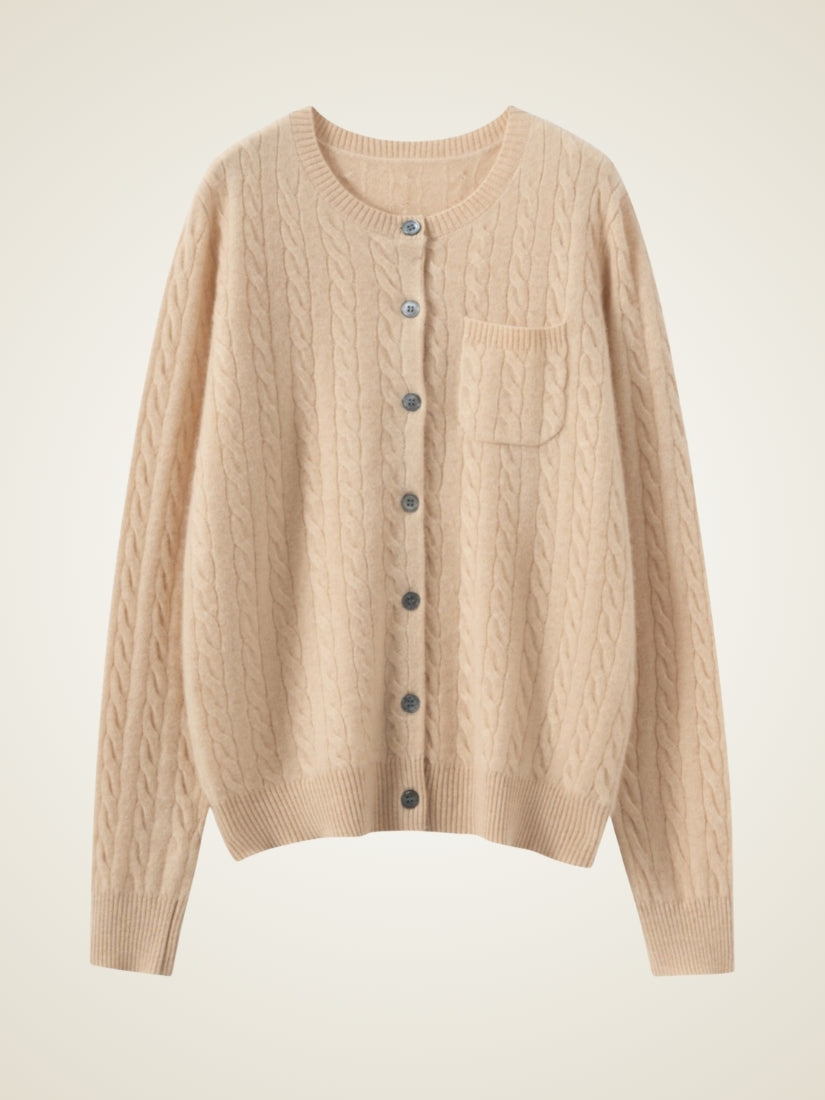 Daryssa — Beige Button Front Cashmere Cardigan | The Cashmere Studio